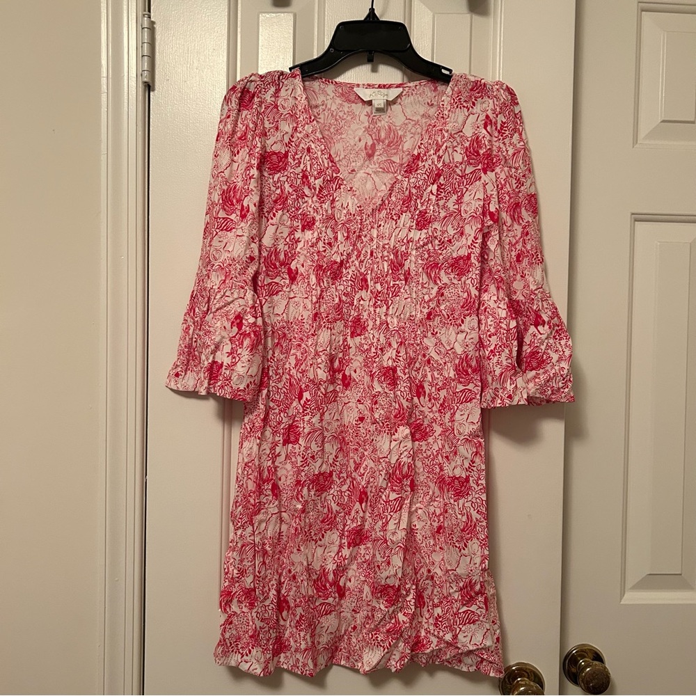 Lilly Pulitzer Danika Pintuck Tunic Dress Raspberry Animal Magnetism Size 00